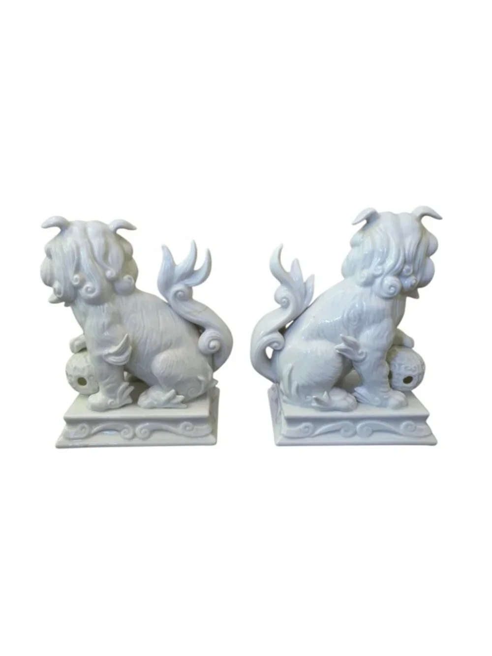 Vintage Fitz & Floyd White Foo Dog Ceramic Statue Figure Bookend Set Of 2